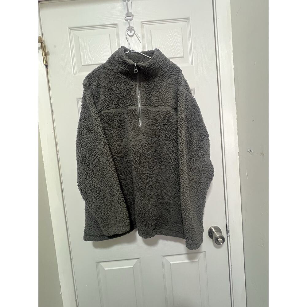 Zenana Jacket‎ Womens Sherpa Zipper Front Pockets Drawstring Waist Gray Size 3x